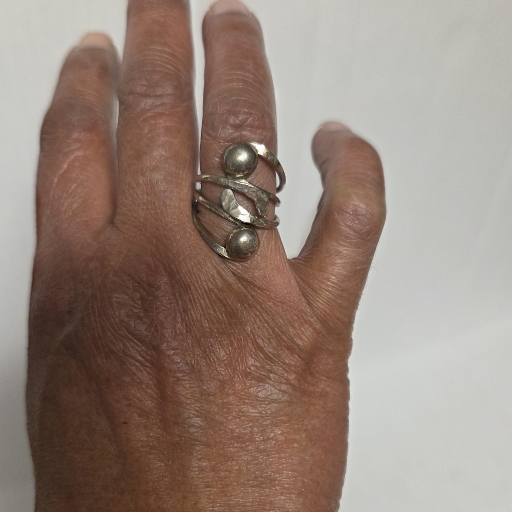 Vintage Mexican 925 Sterling Modernist Double-ball Ring, Size 6.5